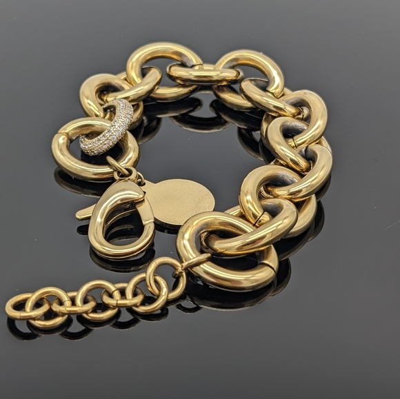 Gold Bracelet for Women Girls Wide Cuban Curb Link Bracelet Oval CZ Bracelet - Picture 4 of 6